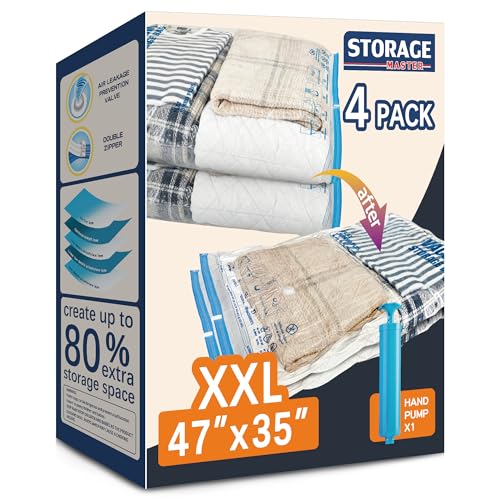 XXL Jumbo Vacuum Storage Bags, for Blanket, Bedding, Comforters | 47''X35'' Extra Large, Save 80% Space, Extra Thick, Clear, 4 pack