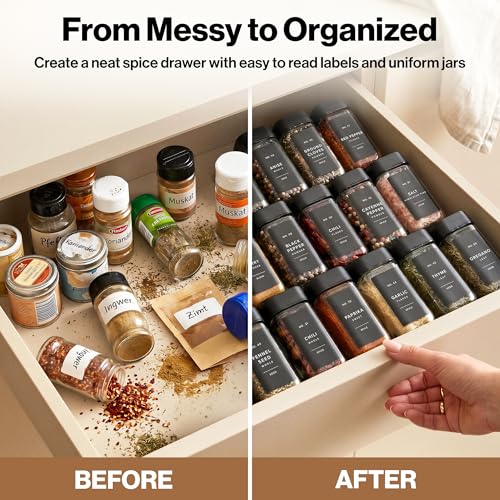 Square Glass Spice Jars with Label and Black Rotat... (Glass)
