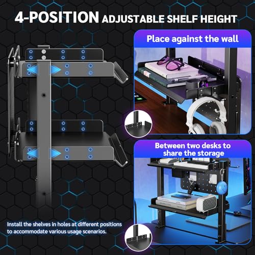 Metal Clamp On Desk Shelf,Storage Shelves with Pegboard and Pencil Holder | 2-Tier Adjustable 16 inch Above or Under Heavy Duty Desktop Organizer with Headphone Holder for Desk Accessories (Black)