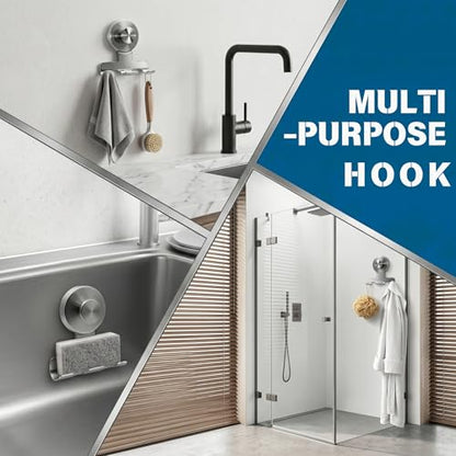 Suction Cup Razor Holder for Shower, Heavy-Duty 7KG Suction Hooks for Razor | WACXYBZ Towel, Loofah, Removable Damage-Free Metal Shower Hook, Shaver Holder, 2 Pack (Brushed Silver)