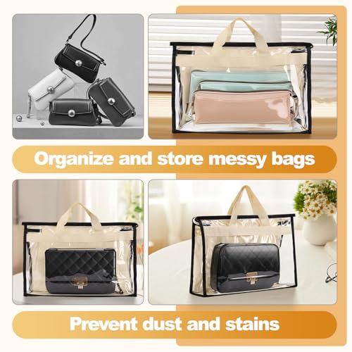 5 Pack Dust Bags for Handbags, Purse Dust Bags, X-Large | Purse Dust Bags with Zipper and Handle, Clear Anti-dust Purse Storage Bag, Hanging Handbags Cover for Closet Hanging Storage