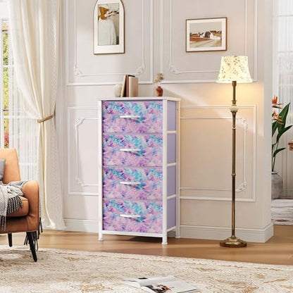 DWVO Dresser with 4 Drawers, Purple | Storage Tower Unit, For Room, Living Room, Closets, Sturdy Steel Frame, Wooden Top & Easy Pull Fabric Bins