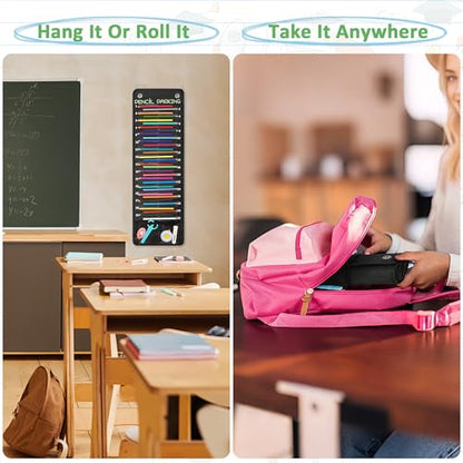 32-Pocket Pencil Parking for Classroom, Hanging Pencil Holder Wall Organizer | Numbered Portable Pencil Parking Pocket Chart, Pencil Holder for Classroom Organization, School Storage Supplies (Black)