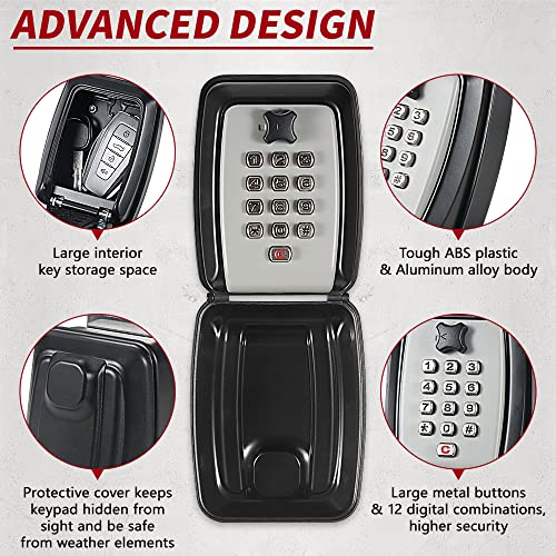 Car Window Punch Button Lock Box, Black Portable Car Key Lock Box, Sturdy Waterproof Large Capacity Lock Box for Turo, Ride Share, GetAround Anti-Theft Devices for Vehicles