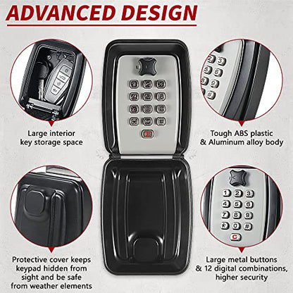 Car Window Punch Button Lock Box, Black Portable Car Key Lock Box, Sturdy Waterproof Large Capacity Lock Box for Turo, Ride Share, GetAround Anti-Theft Devices for Vehicles