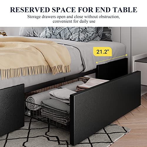 Allewie Full Size Platform Storage Bed Frame with 3 Drawers, Black