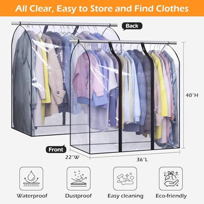 MISSLO 40" Hanging Garment Bags for Closet Storage Clear Garment Rack Cover Bottom Enclosed Cloth Cover Hanging Clothes Storage Bag Waterproof Clothes Protector for Suits, Coats, Sweaters, Shirts