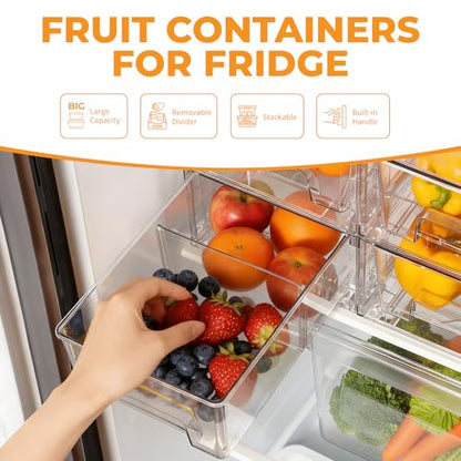 2 Pack Stackable Storage Drawers,Plastic Organizers Bins, Drawers Storage with Handles and Movable Dividers for Organization and Storage in Fridge,Bathroom, Pantry, Kitchen Cabinets, Under Sink