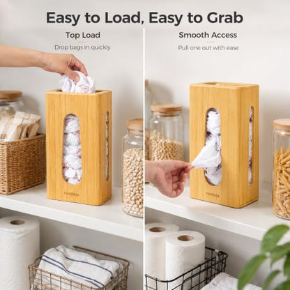 Bamboo Grocery Bag Holder, Wall Mount Plastic Bag Holder | Freestanding plastic bag organizer for easy storage, top loading and front access