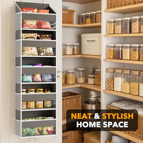 SpaceAid 1 Pack Over The Door Organizer with 5 Large Pockets and 10 Mesh Side Pockets, 5 Layers Door Organizer Hanging with Clear Window for Bedroom, Bathroom, Pantry and Nursery, Gray