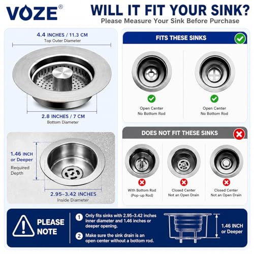 2 Pack Kitchen Sink Drain Strainer & Stopper with Basket, Stainless Steel Drain Plug Cover Catcher for Food Waste - Sink Accessories for Home or Kitchen Sink Shroom Fit US Standard 3-1/2'' Drain Hole