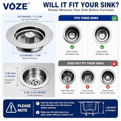 2 Pack Kitchen Sink Drain Strainer & Stopper with Basket, Stainless Steel Drain Plug Cover Catcher for Food Waste - Sink Accessories for Home or Kitchen Sink Shroom Fit US Standard 3-1/2'' Drain Hole