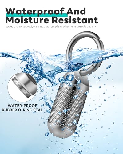 TISUR Titanium Keychain Pill Holder Small Metal Pill Case | Portable Waterproof Pill Container,Travel Pill Bottle Box for Purse
