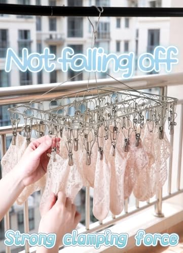 2 Pack Stainless Steel Sock Drying Racks with 80 Clips | 360° Rotatable Hanging Laundry Organizer for Hats, Bras, Baby Clothes, Underwear, Herbs, Towels, Gloves and Other Accessories