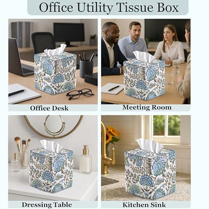 Asparagus Green Block Print Tissue Box Cover Handmade Cotton Fabric Decorative Square Napkin Holder for Home Bedroom Living Room Bathroom Vanity Countertop Car Night Stands Office Kitchen