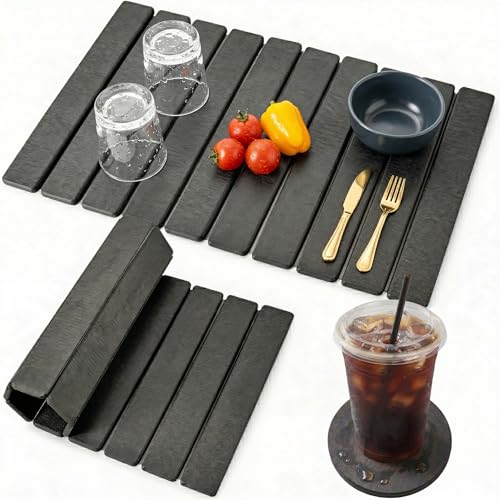 Large Stone Drying Mat for Kitchen Counter, Quick Dry Stone Drying Mat, Foldable Water Absorbing Diatomaceous Earth Dish Drying Mat for Plate Rack Bottles Utensils(Dark Gray 24"×16" & 4" Coaster)