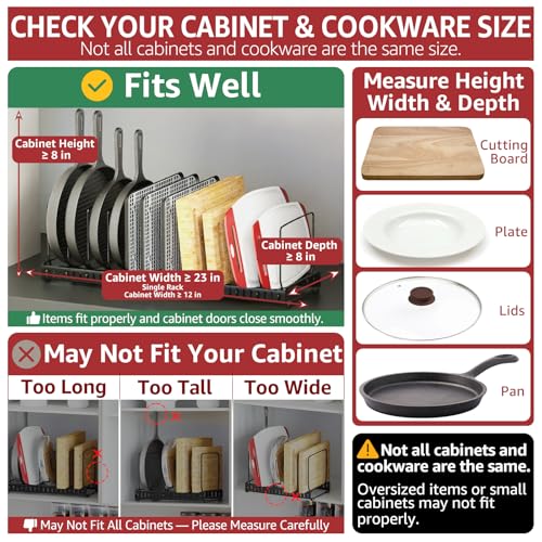 HzTinT Cutting Board and Baking Tray Cookie Sheet Organizer for Cabinet | Expandable 6.9"-13.6" Pan Organizer with 12 Adjustable Dividers, Cutting Board Holder for Cabinet or Countertop Storage