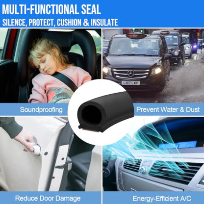 20 Ft Rubber Weather Stripping Door Seal, D Shaped Automotive Weather Stripping, Car Door Seal Strip, Self Adhesive Soundproofing Weatherstripping for Doors Windows Car Truck Auto RV