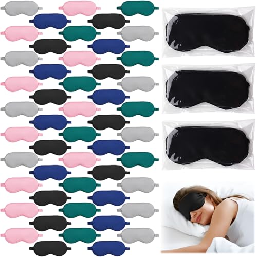 50 Pcs Silk Sleep Mask Blackout for Women Men, Adjustable Comfortable Eye Cover Blindfold No Pressure for Sleeping, Travel, Napping, 5 Colors(Classic Color)