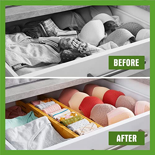Bamboo Drawer Dividers, Expandable Drawer Separators Splitter, 17-22 inches Adjustable Spring-loaded Organizer for Large Utensil, Clothes, Tools Drawers, 6 Pack Dividers + 4 Pack Baffle