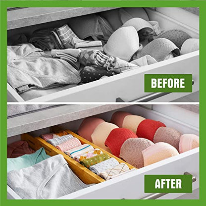 Bamboo Drawer Dividers, Expandable Drawer Separators Splitter, 17-22 inches Adjustable Spring-loaded Organizer for Large Utensil, Clothes, Tools Drawers, 6 Pack Dividers + 4 Pack Baffle