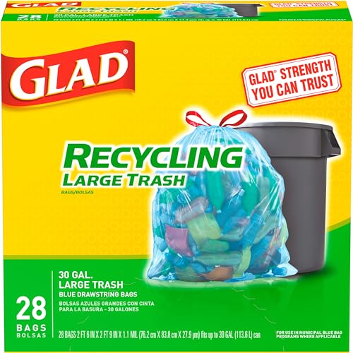 Trash Bags, Large Drawstring Garbage Bags, 30 Gall... (Blue | Plastic)