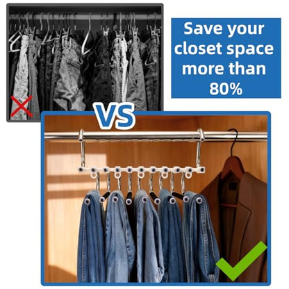 4 Pack Pants Hangers Space Saving 9 Layers, Non-Slip Closet Storage Organizers, Stainless Steel Jean Clothes Hanger Pants Rack for Trousers Scarf Leggings Skirts, Dorm Room Apartment Essentials