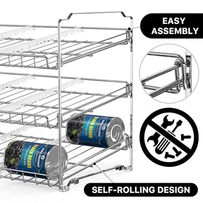 Simple Houseware 3-Tier Stackable Can Organizer Rack Hold 36 Cans, Chrome | Can Food Storage Dispenser for Pantry/Cabinet, Adjustable Dividers – 11.5" D x 17" W x 13.75" H