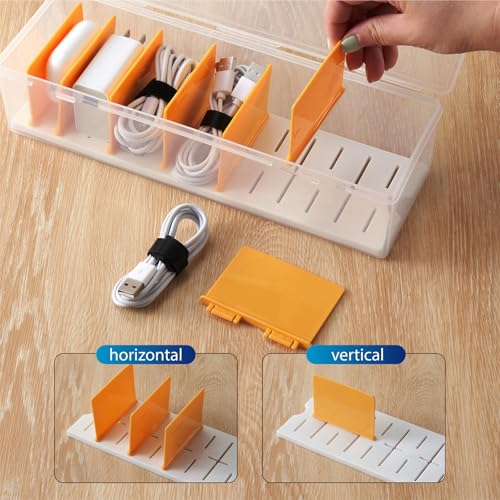 2 Pack Cable Organizer Storage Box with 16 Cable Ties, Clear Phone Charger Organizer Case Wire Organizers for Cords Electronic Storage Box for Drawer Desk Office Home