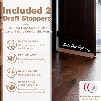 Weighted Door Stopper 5.5 lb - Heavy Duty Fabric Door Weight with Handle, Non-Slip Floor Safe Door Stop for Home, Office, Bedroom & Classroom, Includes 2 Bonus Draft Seal Strips