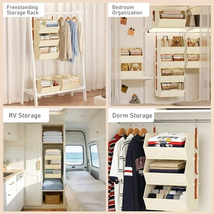 Hanging Closet Organizer Extra Large, Clothes Hanging Shelves for Closet with Divider, Collapsible Closet Storage System, Fabric Closet Hanging Organizer for Home, Dorm, Rv, ,Handbags, Underwear, Sock