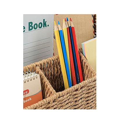 Rattan Desk Organizer, Tabletop Mail Holder, 5 Slot Mail Organizer Countertop Basket, Rattan Office Supplies, Boho Office Desk Accessories, Wicker Desk Organizer, Magazine Holder（Wicker）