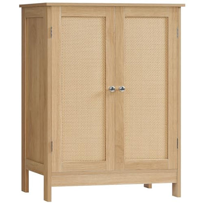 Iwell Storage Cabinet, Rattan Cabinet with Adjustable Shelf, for Living Room, Entryway, Kitchen, Home Office, Nature