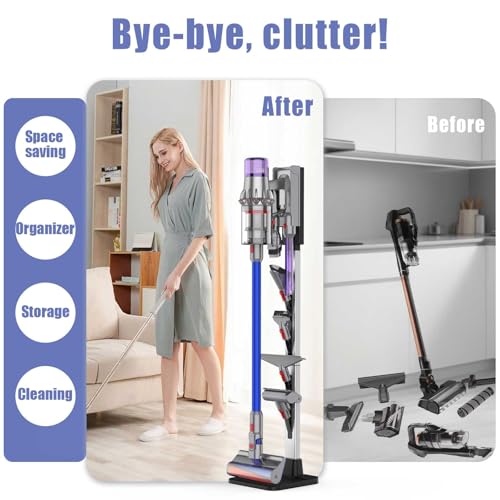 Vacuum Stand for Dyson, Compatible with V15/V12/V10/V9/V8/V7/V6/G5, Aluminum + Plastic Material, Adjustable Height, with Hidden Cord Management