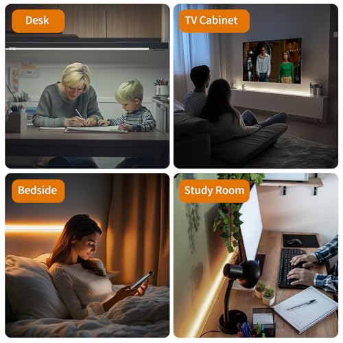 Smart Under Cabinet Lights, 40in Plug in Under Cabinet Lighting with Handwave Sensor, Bright Dimmable 5 Color Temp Stick on Closet Light, Slim Cuttable Under Counter Lights for Kitchen Desk Shelf
