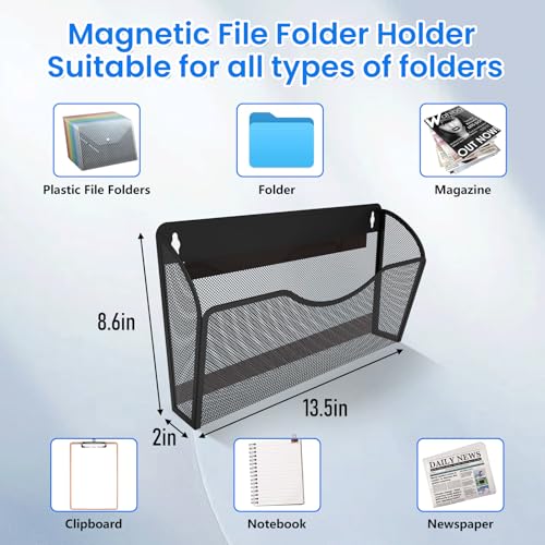 Magnetic File Holder, Magnetic File Folder Holder, No Drilling Installation, Magnetic Mail Holder File Organizer for Whiteboard,Office,Refrigerator,File Cabinets,Classroom