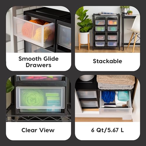 IRIS USA 8-Pack, 6 Qt. Small Stacking Drawer Storage Organizer, Black | Organize craft supplies, accessories, office items, and small essentials around your home with separate storage spaces