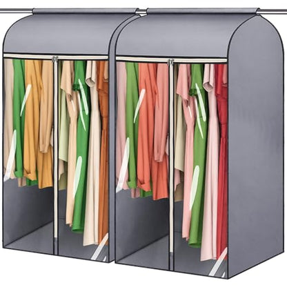 45'' Hanging Garment Bags for Closet Storage Sealed Completely Jackets Coats Suits Clothes Rack Cover for Wardrobe with Clear PVC Window and 3 Zippers Opening