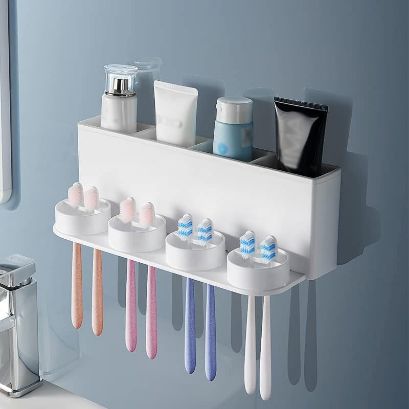 So Nice Toothbrush Holders for bathrooms Accessories Wall Mounted,Electric Shower Toothbrush Holder White Plastic toothbrushes Holder Set for Kids with 4 Cups