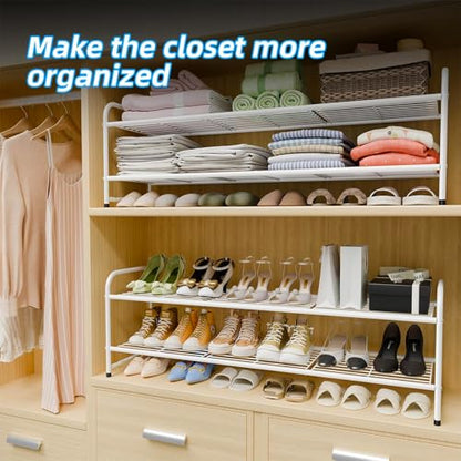 Shoe Rack for Closet, 2 Tier 44 Inch Extra Wide Shoe Storage Organizer for Shelves, Heavy Duty Metal, Easy Assembly, White