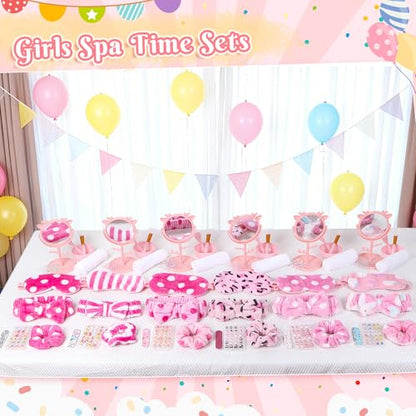76Pcs Sleepover Party Supplies Slumber Spa Parties Kit for Girls Women, Headbands, Eye Mask, Towels, Scrunchies & Nail Supplies(Pink)