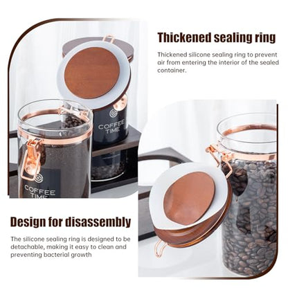 Glass Coffee Canister Set with Wooden Shelf, 2 Pack 45oz Airtight Food Storage Containers with Lids & Spoons, Large nisters for Coffee Beans, Sugar, Tea, Nuts