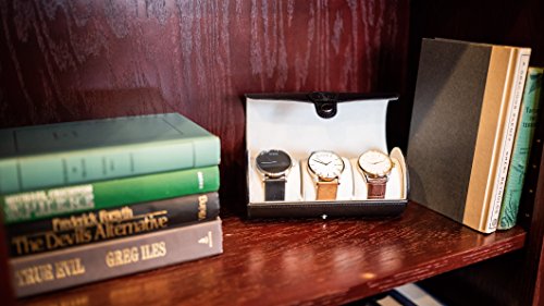 CASE ELEGANCE 3-Watch Travel Case Roll Organizer - Black | Vegan faux leather, for men, watch display case