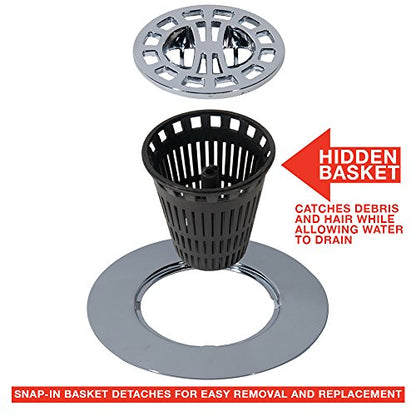 Danco 10529P Chrome Shower Drain Hair Catcher for Stand-Alone Shower, 3-inch Shower Drain Hair Trap, Includes 5 Replacement Baskets, Shower Strainer