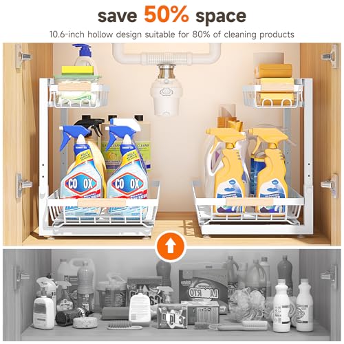 2-Pack 2-Tier Height Adjustable Under Sink Organiz... (White | Iron)