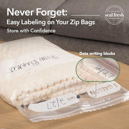 Seal Fresh 5 Gallon Large Plastic Storage Bags – 18" x 24" (60 Count) – Reusable XXL Extra Large Clear Jumbo Zip Bags with Sealable Zipper Top For Clothes, Travel, Moving