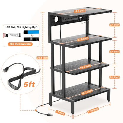 Game Console Shelf, 4-Tier Video Gaming Consoles Stand with Outlet & RGB Light, Small Media Entertainment Center for Audio Stereo Storage Organizer Playroom Furniture, Stereo Stands and Racks