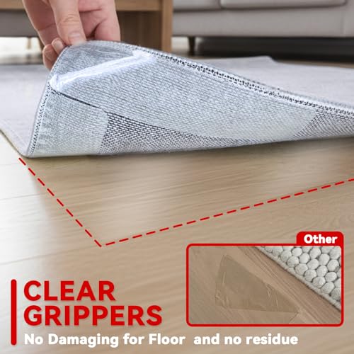 Rug Non Slip Grippers, 16Pcs Carpet Tape Reusable, No Residue | Keep Carpet Corners Flat on Hardwood Floors, Strong Hold Rug Stickers