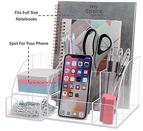 Clear Acrylic Desk Oganizer, 9 Compartments, Office Supplies and Desk Accessories Organizer, Home Decor Desktop Organizer (Clear)