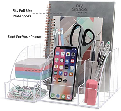 Clear Acrylic Desk Oganizer, 9 Compartments, Office Supplies and Desk Accessories Organizer, Home Decor Desktop Organizer (Clear)